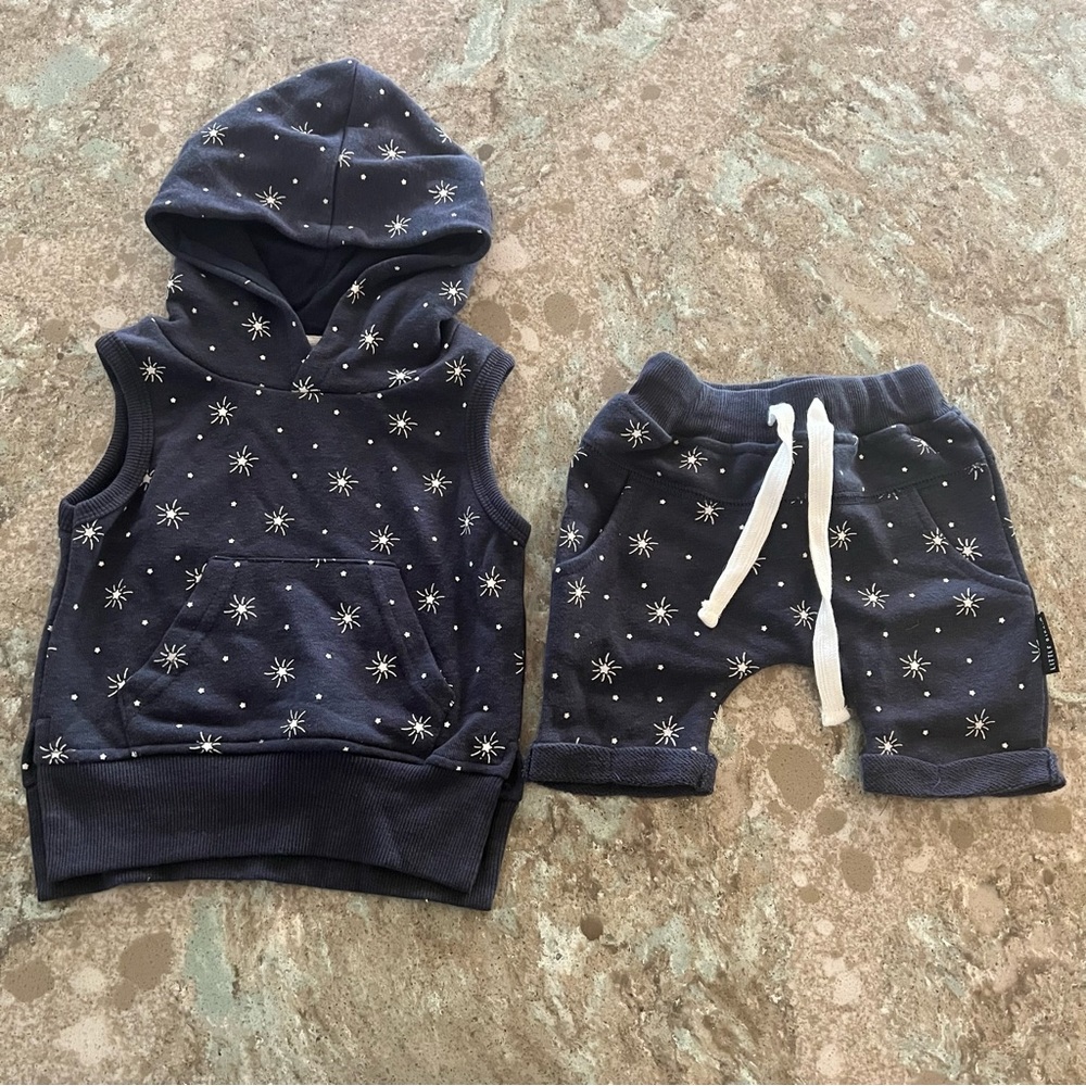 Little Bipsy Navy 🎇 Star Sleeveless Hoodie & Shorts Set - Picture 2 of 15